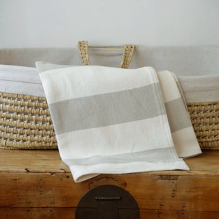 Cottage Stripe American Cotton Baby Blanket in beige