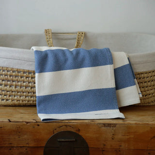 Cottage Stripe American Cotton Baby Blanket in ink blue natural