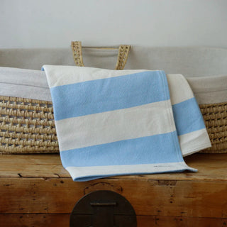 Cottage Stripe American Cotton Baby Blanket in light blue