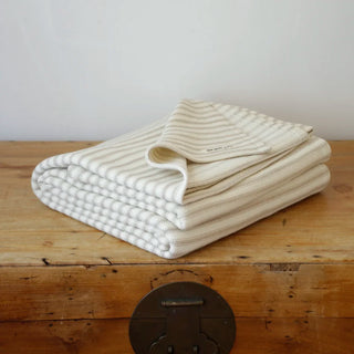 Ticking Stripe Organic Wool and Cotton Blanket in beige