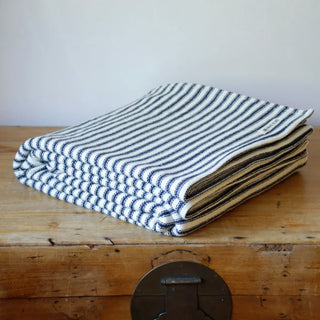 Ticking Stripe Organic Wool and Cotton Blanket in midnight blue