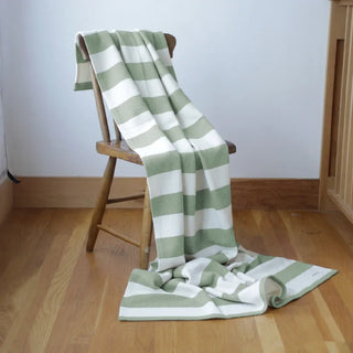 Cottage Stripe American Cotton Throw Blanket in loden green