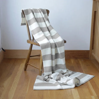 Cottage Stripe American Cotton Throw Blanket in taupe natural