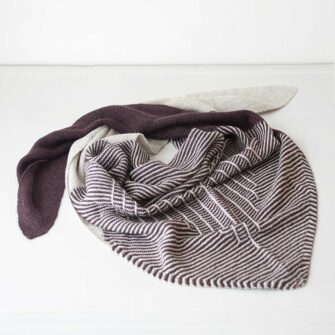 Swans Island Company's Triangle Shawl - Knit with soft luxurious silk/ merino wool, handdyed in our Maine studio. Knit in USA. Shon here in Aubergine / Dove