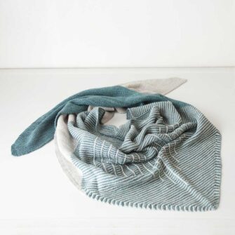 Swans Island Company's Triangle Shawl - Knit with soft luxurious silk/ merino wool, handdyed in our Maine studio. Knit in USA. Shon here in Peacock / Dove