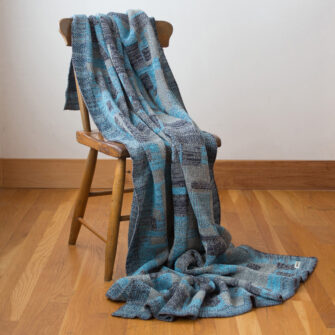 Upcycled Artisanal Patchwork Throw #35- an artisanal knt throw. Made in USA with reclaimed cotton and other blended yarns. Each one is unique,