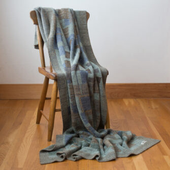Upcycled Artisanal Patchwork Throw #39- an artisanal knt throw. Made in USA with reclaimed cotton and other blended yarns. Each one is unique,