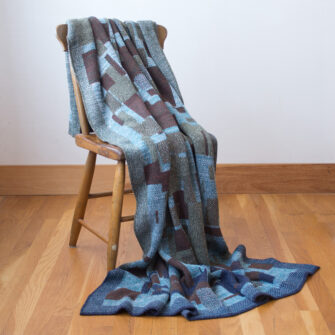 Upcycled Artisanal Patchwork Throw #23- an artisanal knt throw. Made in USA with reclaimed cotton and other blended yarns. Each one is unique,