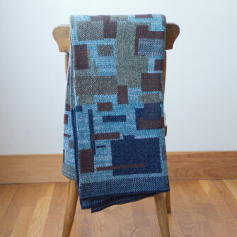 Upcycled Artisanal Patchwork Throw #23- an artisanal knt throw. Made in USA with reclaimed cotton and other blended yarns. Each one is unique,