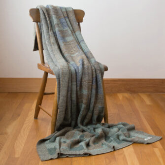 Upcycled Artisanal Patchwork Throw #42- an artisanal knt throw. Made in USA with reclaimed cotton and other blended yarns. Each one is unique,