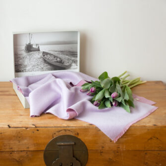Swans Island Company's Reversible Suri Alpaca Scarf in Soft Pink / Light Purple. With signature gift box.