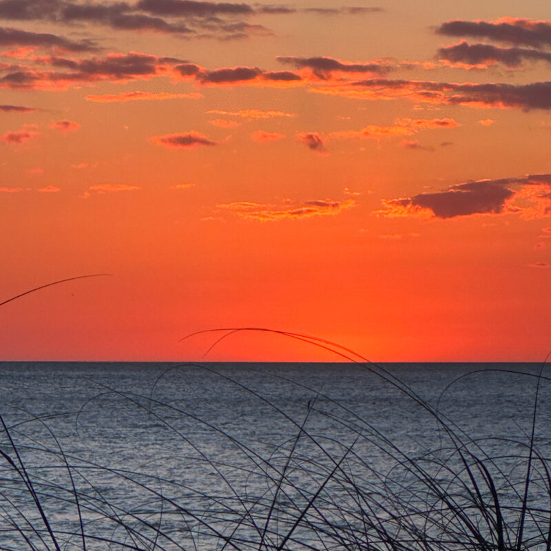 Swans Island Company's Horizon Limited Edition 2026 Throw was inspired by the vibrant colors of sunrise and sunset. A fiery orange water and horizon line as the sun sets along the coast.